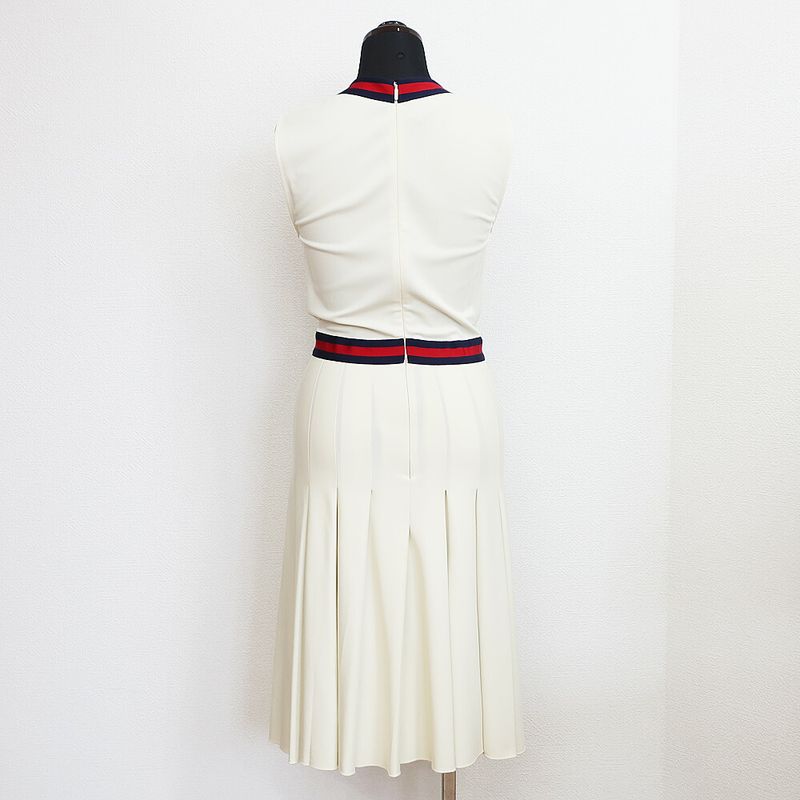 Gucci Dress Sherry Ribbon Pleats Ivory XS Sleeveless Skirt