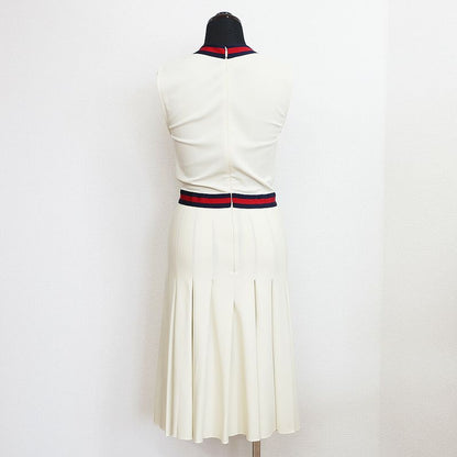 Gucci Dress Sherry Ribbon Pleats Ivory XS Sleeveless Skirt