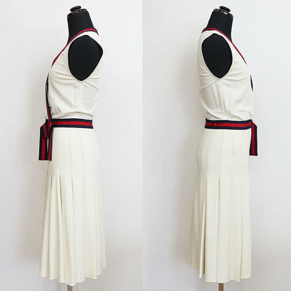 Gucci Dress Sherry Ribbon Pleats Ivory XS Sleeveless Skirt