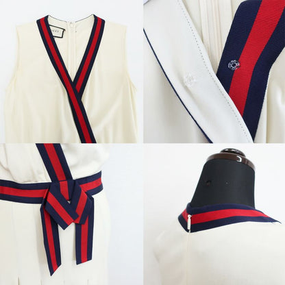 Gucci Dress Sherry Ribbon Pleats Ivory XS Sleeveless Skirt