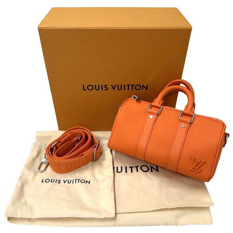 Louis Vuitton 2-Way Shoulder Bag Aerogram Leather Keepall XS Volcano Orange