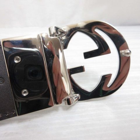 Gucci Interlocking Buckle Reversible Leather Belt Guccissima Black Brown Silver