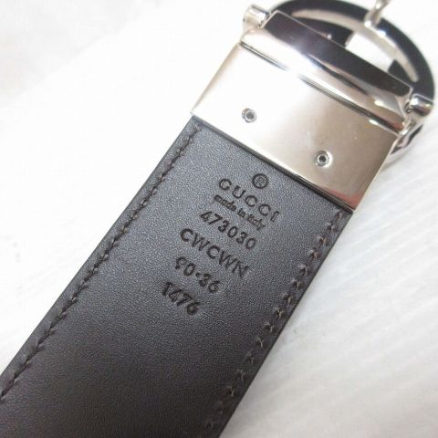 Gucci Interlocking Buckle Reversible Leather Belt Guccissima Black Brown Silver