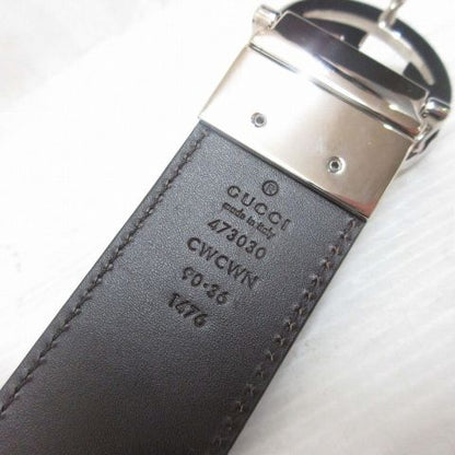 Gucci Interlocking Buckle Reversible Leather Belt Guccissima Black Brown Silver