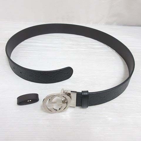 Gucci Interlocking Buckle Reversible Leather Belt Guccissima Black Brown Silver