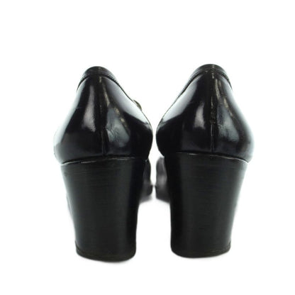 Gucci Loafer Round Toe Chunky Heel Leather Horsebit 100 35.5 Black