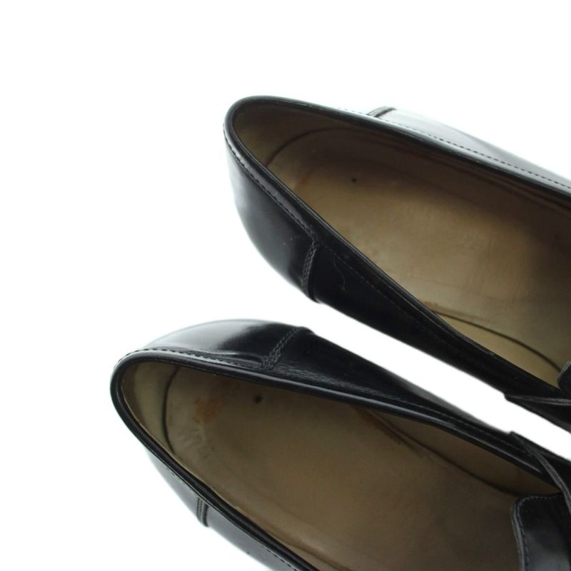 Gucci Loafer Round Toe Chunky Heel Leather Horsebit 100 35.5 Black