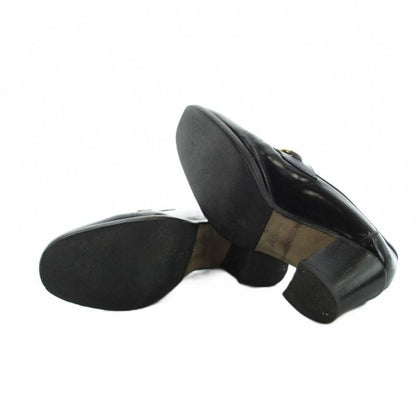 Gucci Loafer Round Toe Chunky Heel Leather Horsebit 100 35.5 Black
