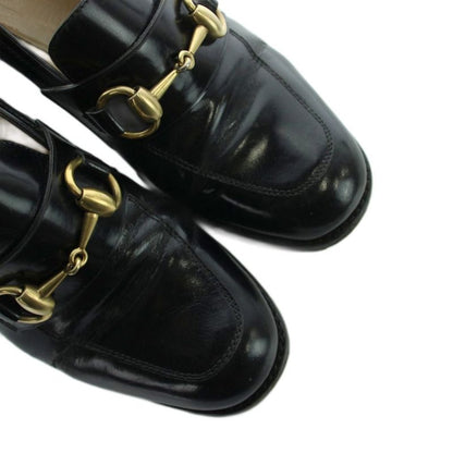 Gucci Loafer Round Toe Chunky Heel Leather Horsebit 100 35.5 Black