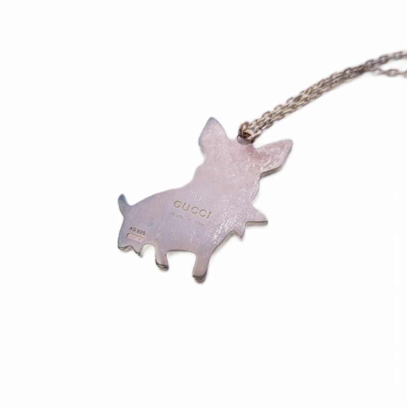 Gucci French Bulldog Necklace Pendant 925 Sterling Silver Color KH