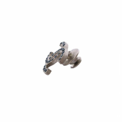 Chanel CC Logo Brooch Line Stone Blue Silver Color KH
