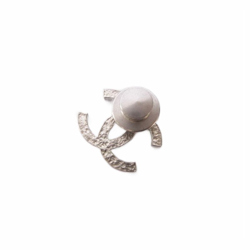Chanel CC Logo Brooch Line Stone Blue Silver Color KH