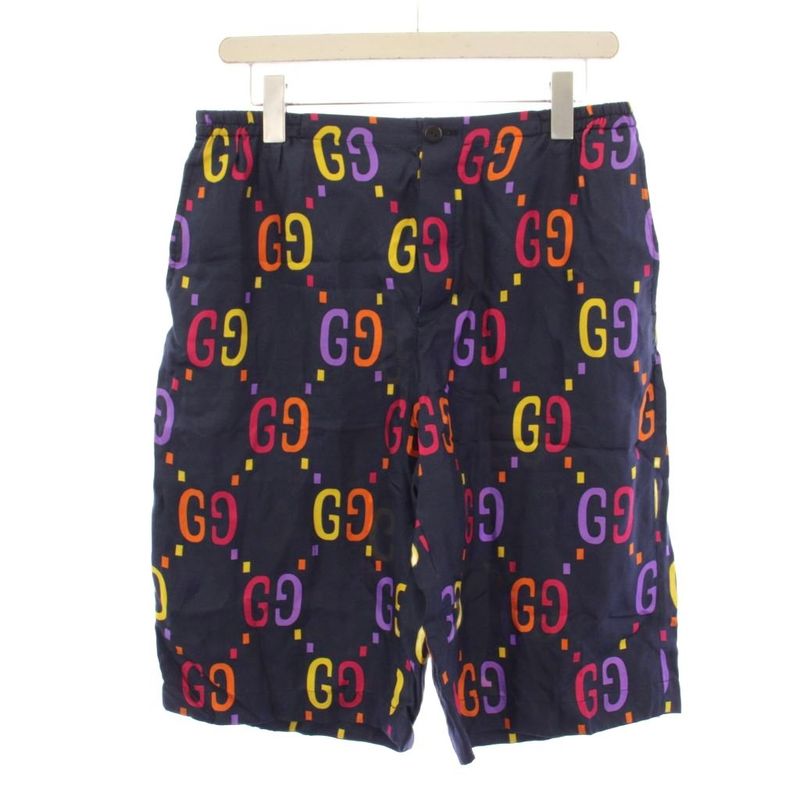 Gucci GG Print Set Shirt Short Sleeve Shorts Silk 46 Navy Pants
