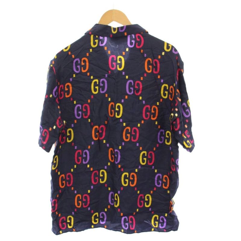 Gucci GG Print Set Shirt Short Sleeve Shorts Silk 46 Navy Pants