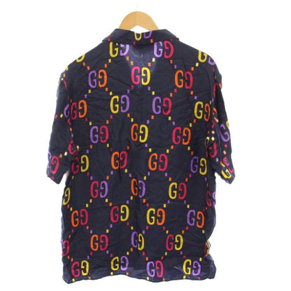 Gucci GG Print Set Shirt Short Sleeve Shorts Silk 46 Navy Pants