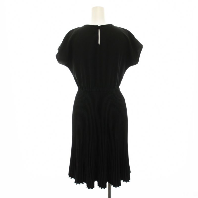 Prada Pleated Dress Knee Length Short Sleeve Waist Togo Mu Black YT