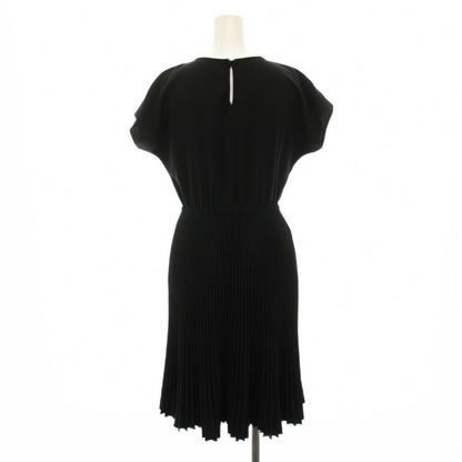 Prada Pleated Dress Knee Length Short Sleeve Waist Togo Mu Black YT