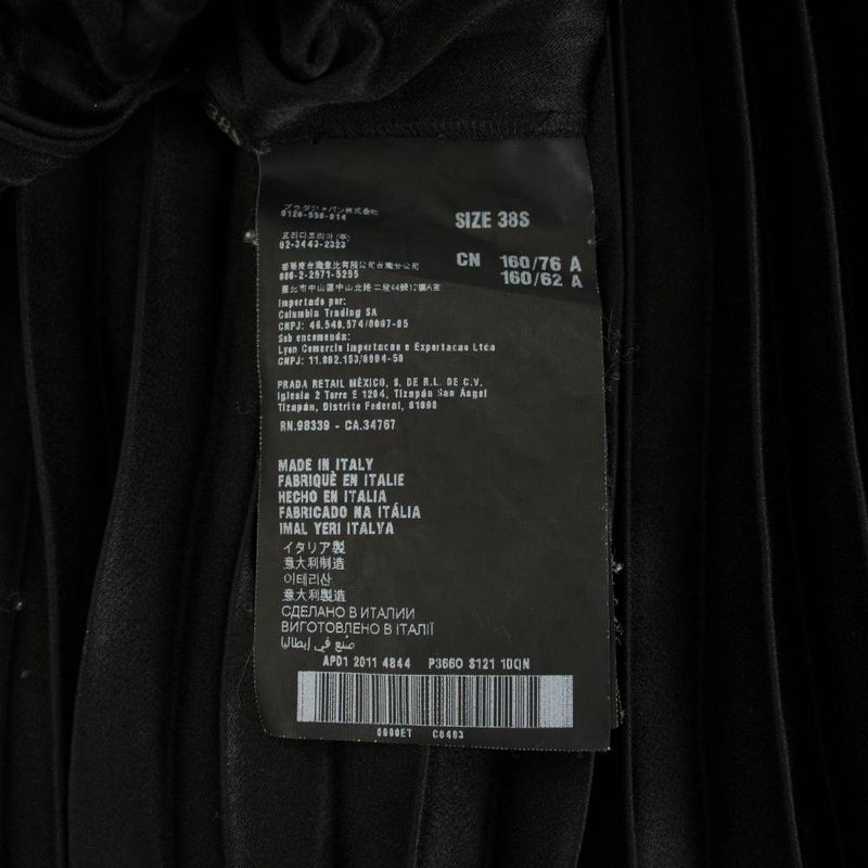 Prada Pleated Dress Knee Length Short Sleeve Waist Togo Mu Black YT