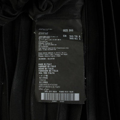 Prada Pleated Dress Knee Length Short Sleeve Waist Togo Mu Black YT