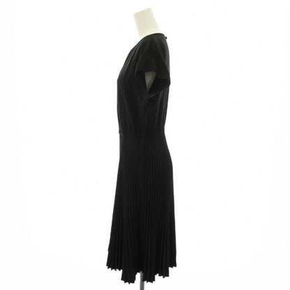 Prada Pleated Dress Knee Length Short Sleeve Waist Togo Mu Black YT