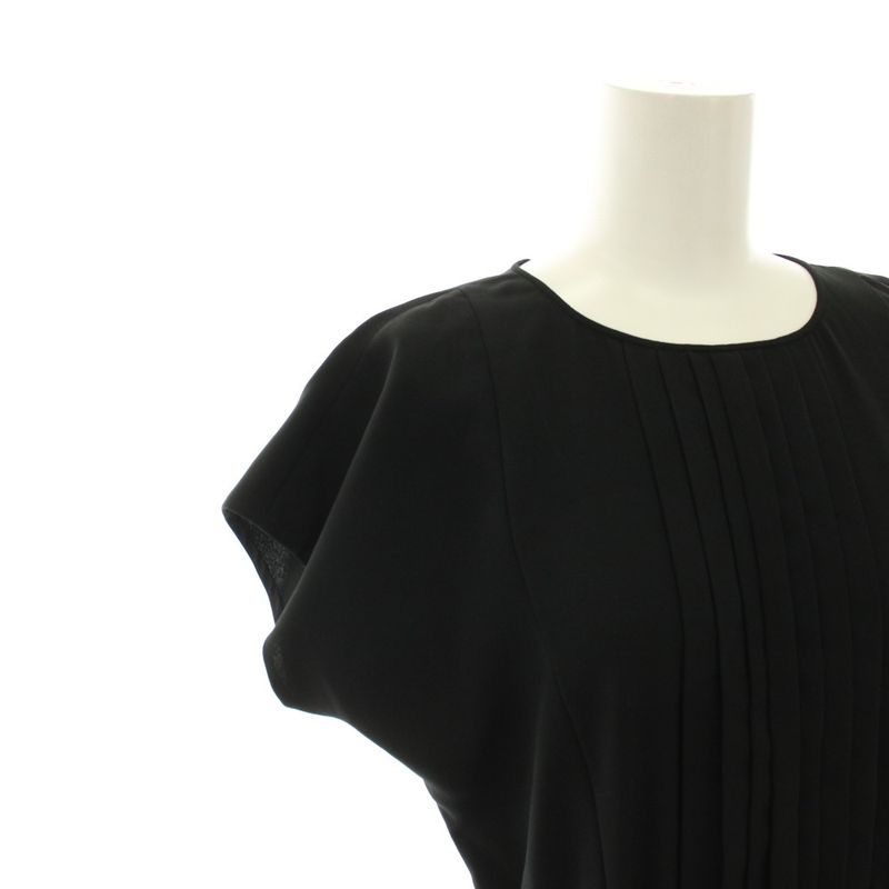 Prada Pleated Dress Knee Length Short Sleeve Waist Togo Mu Black YT
