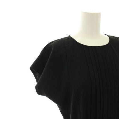 Prada Pleated Dress Knee Length Short Sleeve Waist Togo Mu Black YT