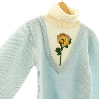 Gucci Turtleneck Knit Sweater Long Sleeve Wool 10 Ivory Light Blue
