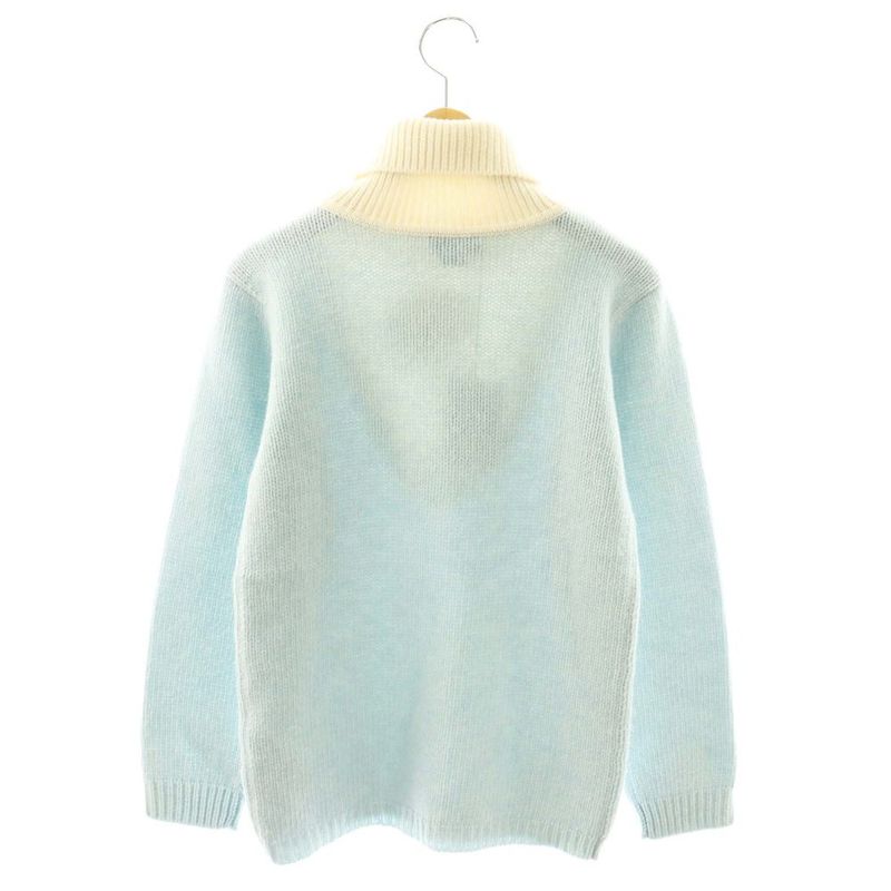 Gucci Turtleneck Knit Sweater Long Sleeve Wool 10 Ivory Light Blue