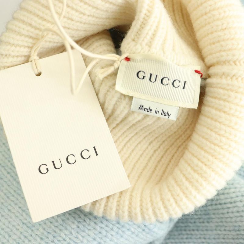 Gucci Turtleneck Knit Sweater Long Sleeve Wool 10 Ivory Light Blue