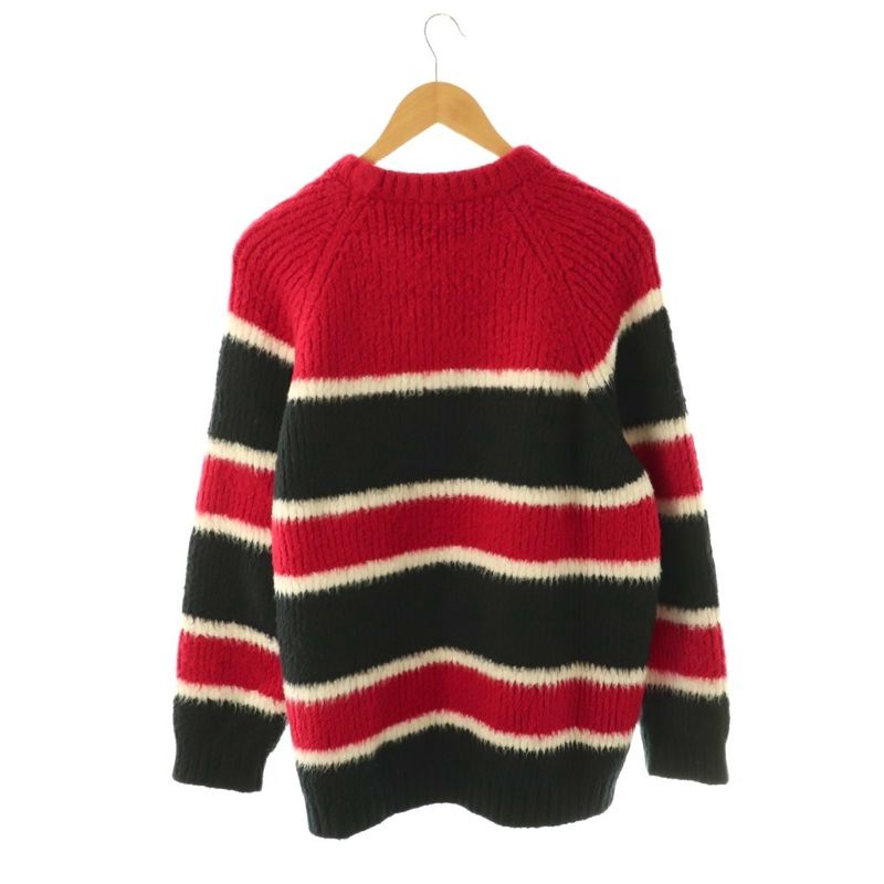 Celine Oversize Striped Crew Neck Knit Sweater Long Sleeve S Red Black AD