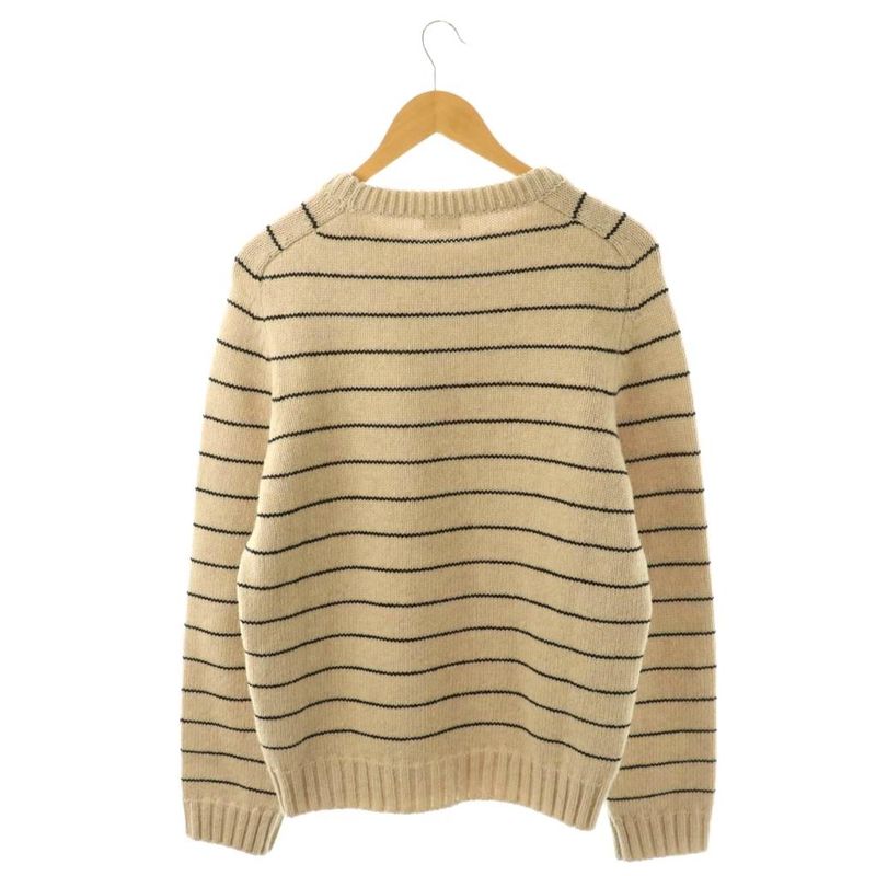 Celine Triomphe Border Crew Neck Knit Sweater Long Sleeve S Beige AD