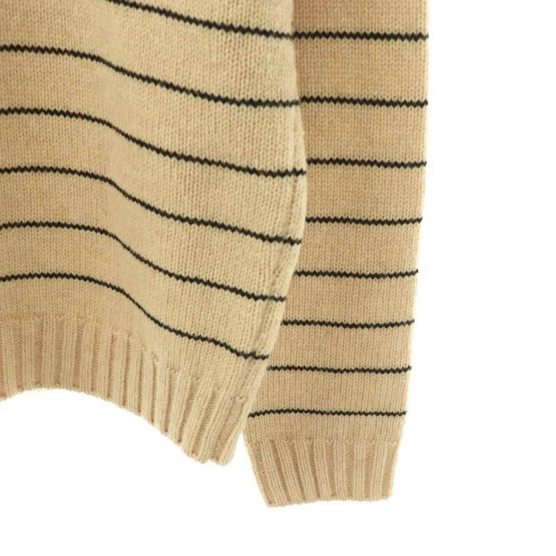Celine Triomphe Border Crew Neck Knit Sweater Long Sleeve S Beige AD