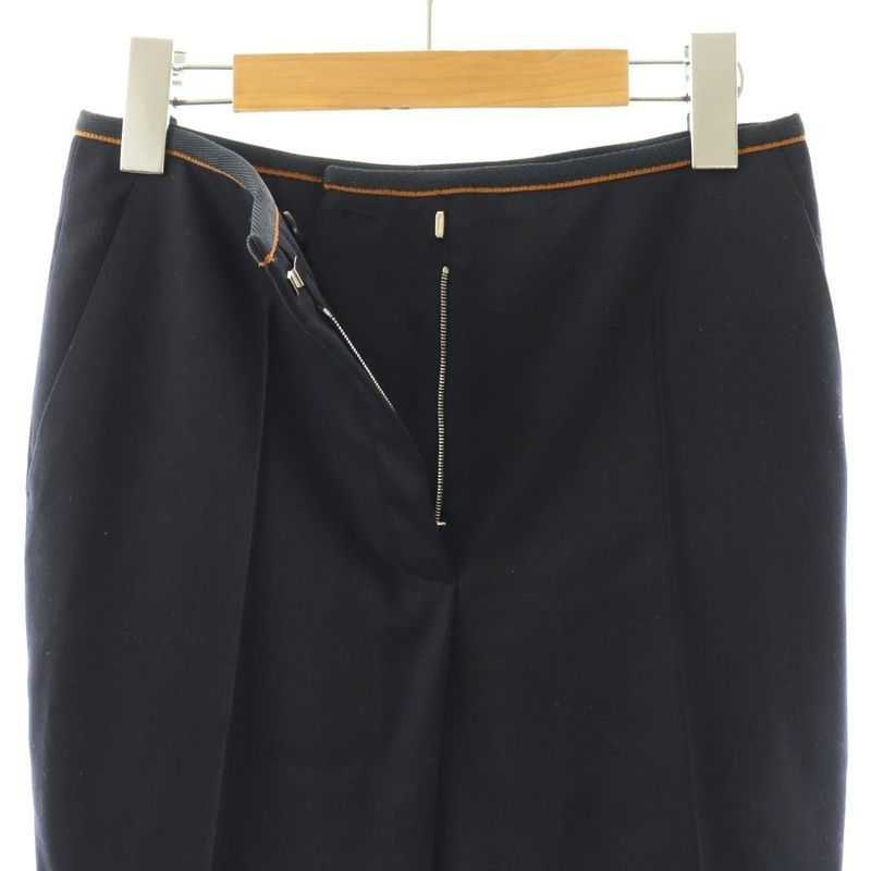 Hermes Wool Pleated Tapered Pants 34 Navy ES