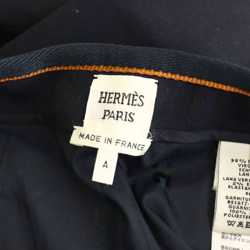 Hermes Wool Pleated Tapered Pants 34 Navy ES