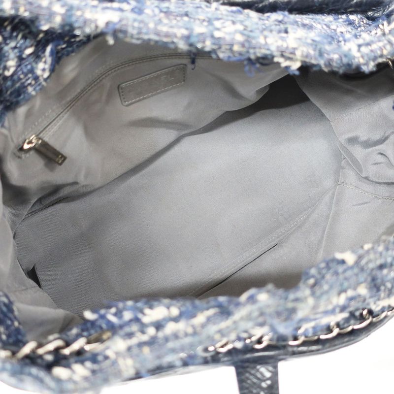 Chanel Portobello 2-Way Bag Chain Bag Handbag Navy Silver Leather Tweed Bag