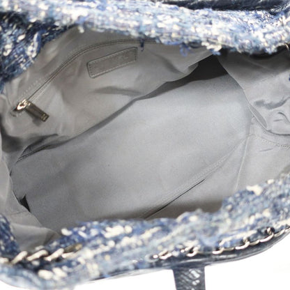 Chanel Portobello 2-Way Bag Chain Bag Handbag Navy Silver Leather Tweed Bag