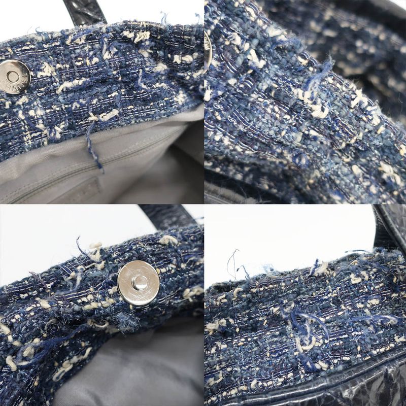 Chanel Portobello 2-Way Bag Chain Bag Handbag Navy Silver Leather Tweed Bag
