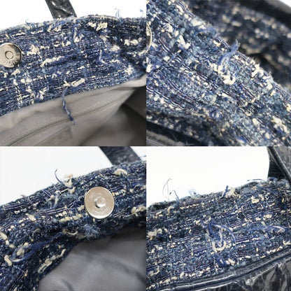 Chanel Portobello 2-Way Bag Chain Bag Handbag Navy Silver Leather Tweed Bag