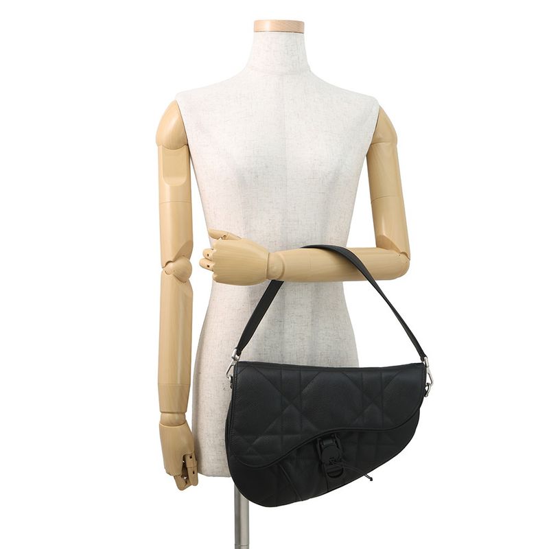 Dior Handbag Maxi Cannage Saddle Twin Bag 2-Way Black
