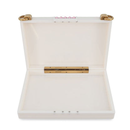 Gucci Shoulder Bag Cat Plastic Line Stone Faux Pearl White