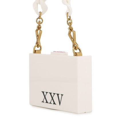 Gucci Shoulder Bag Cat Plastic Line Stone Faux Pearl White