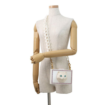 Gucci Shoulder Bag Cat Plastic Line Stone Faux Pearl White
