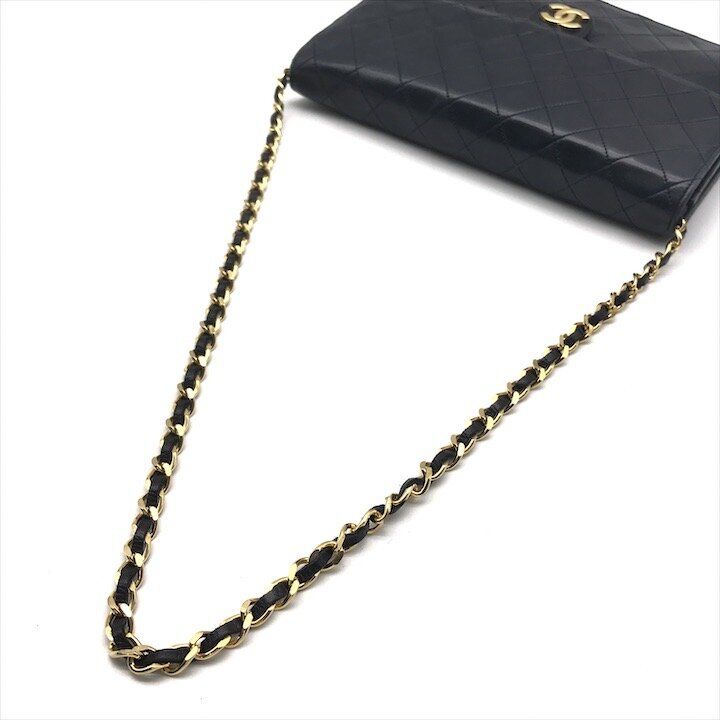 Chanel CC Logo Quilted Push Lock Lambskin Chain Shoulder Bag Navy