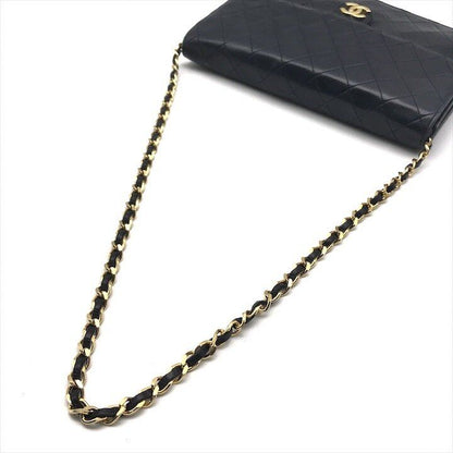Chanel CC Logo Quilted Push Lock Lambskin Chain Shoulder Bag Navy