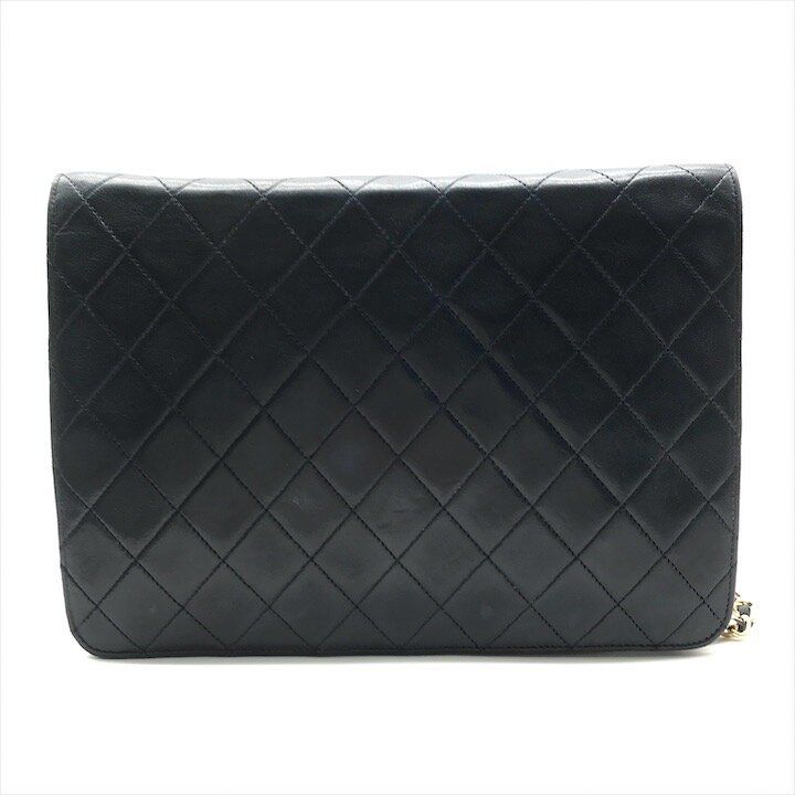 Chanel CC Logo Quilted Push Lock Lambskin Chain Shoulder Bag Navy