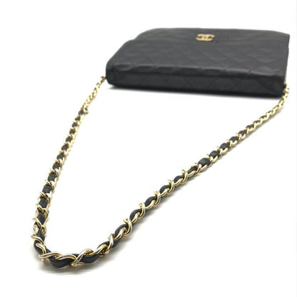Chanel CC Logo Push Lock Quilted Leather Chain Shoulder Bag Black