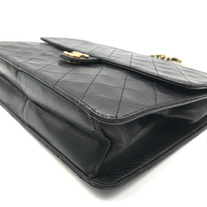 Chanel CC Logo Push Lock Quilted Leather Chain Shoulder Bag Black