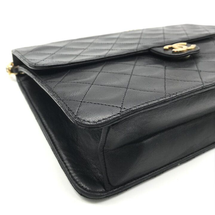 Chanel CC Logo Push Lock Quilted Leather Chain Shoulder Bag Black