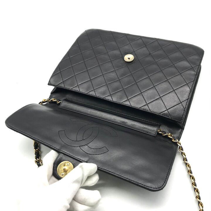 Chanel CC Logo Push Lock Quilted Leather Chain Shoulder Bag Black