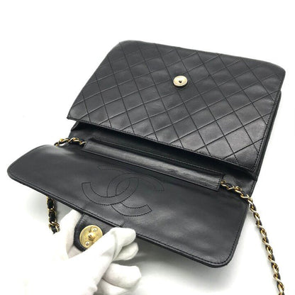 Chanel CC Logo Push Lock Quilted Leather Chain Shoulder Bag Black